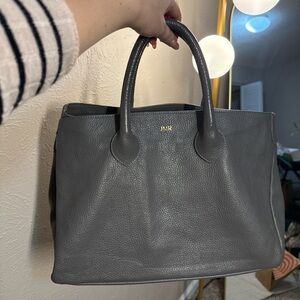 Gray Leather Tote Bag